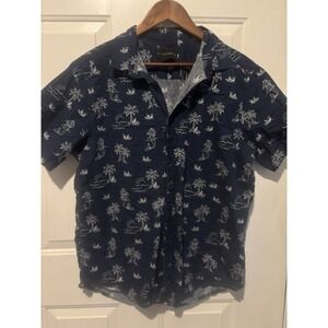 No Boundaries Hawaiian Shirt Mens Large Button Up‎ Short Sleeve Blue Floral